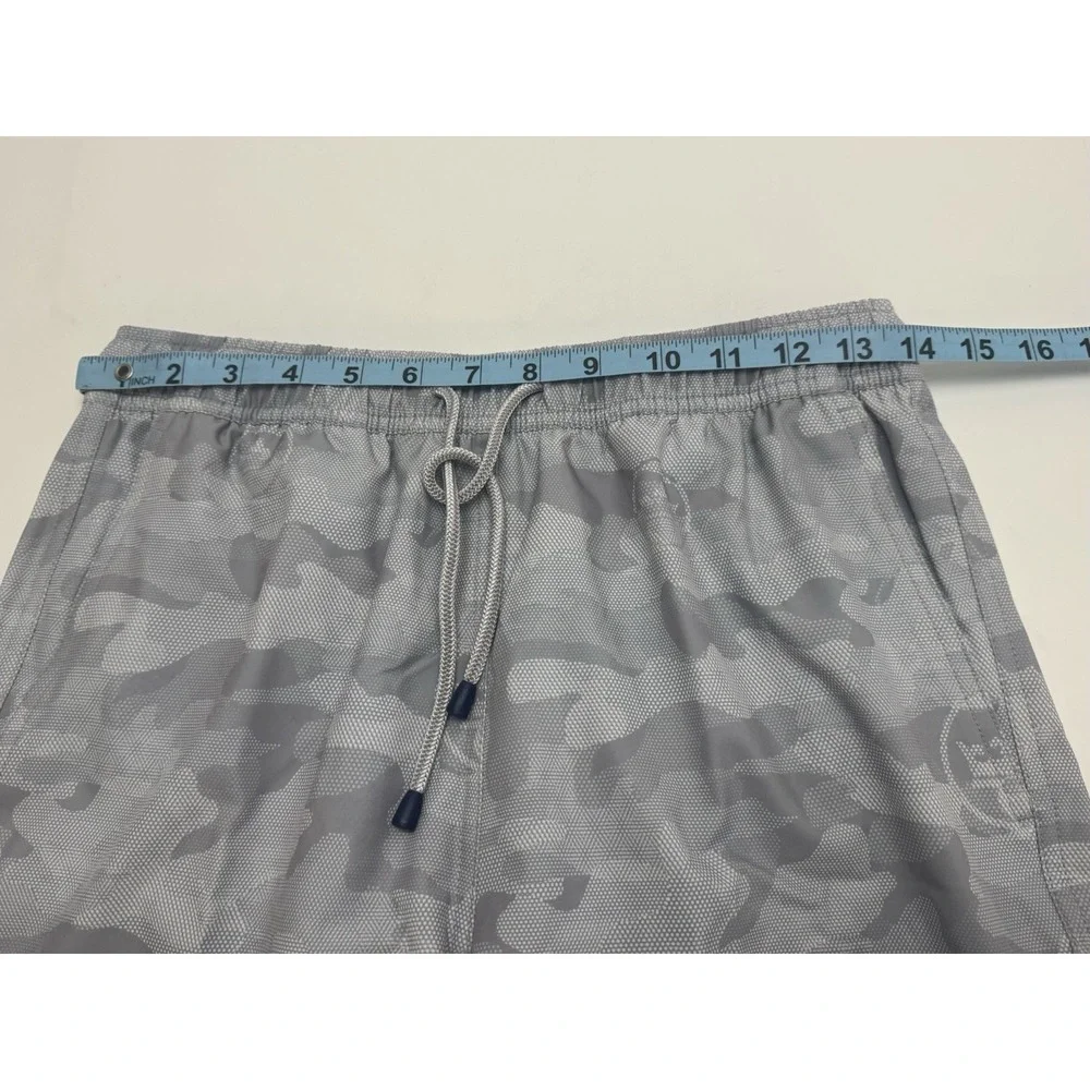 NWT Peter Millar Seaside Gray Camo & Logo Print Swim Trunks W/Koozie SMALL‎ $100